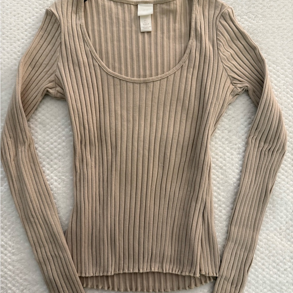 H&M Beige Ribbed Long Sleeve Top